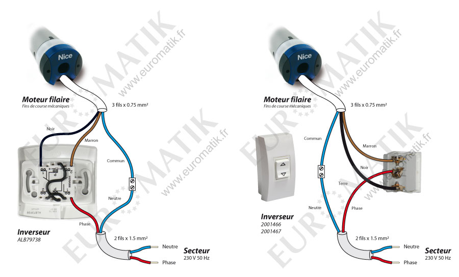 Branchement moteur volet roulant somfy 3 fils
