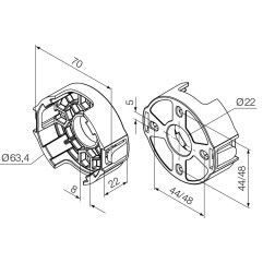 Support compact en plastique à 6 pans creux à entraxe 44/48 mm