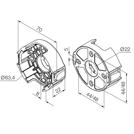 Support compact en plastique à 6 pans creux à entraxe 44/48 mm