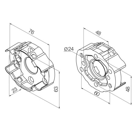 Support compact en aluminium avec 2 trous entraxe 48 et 60 mm