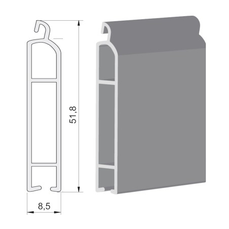 Lame finale ALU 51,8x8 mm - blanc (2 mètres)