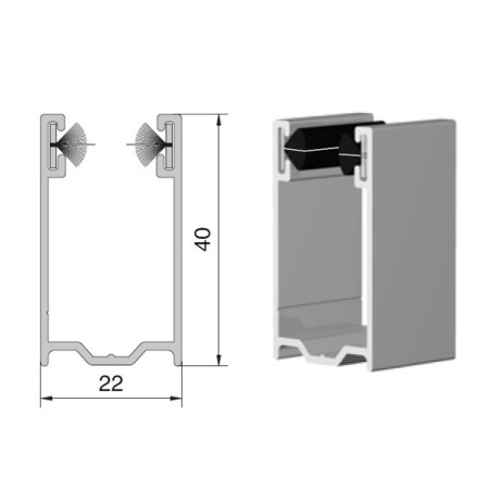 Coulisse TRADI 40x22 mm blanc RAL9016 (2 mètres)