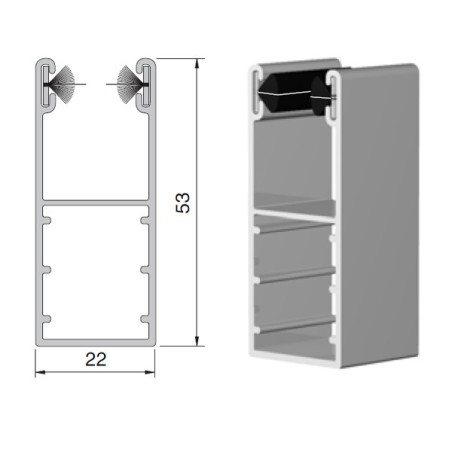 Coulisse RENO 53x22 mm blanc RAL9016 (1 mètre)