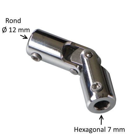 Cardan acier chromé : Rond 12 mm / Hexagonal 7 mm