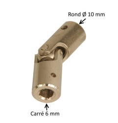 Cardan acier 16 mm : Carré 6 mm / Rond 10 mm