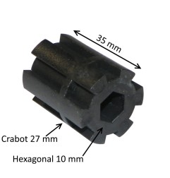 Moyeu d’entraînement crabot 27 mm – rond Ø 12 mm – hexagonal 10 mm