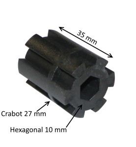 Moyeu d’entraînement crabot 27 mm – rond Ø 12 mm – hexagonal 10 mm