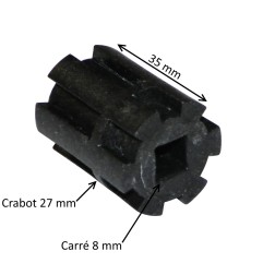 Moyeu d’entraînement crabot 27 mm – rond Ø 12,2 mm – carré 8 mm