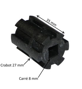 Moyeu d’entraînement crabot 27 mm – rond Ø 12,2 mm – carré 8 mm - Longueur 35 mm