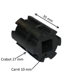 Moyeu d’entraînement crabot 27 mm – rond Ø 12,2 mm – carré 10 mm