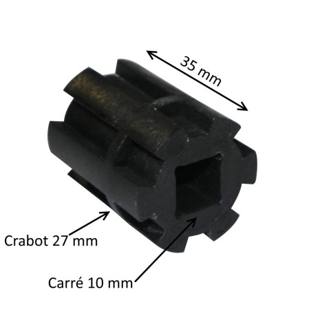 Moyeu d’entraînement crabot 27 mm – rond Ø 12,2 mm – carré 10 mm