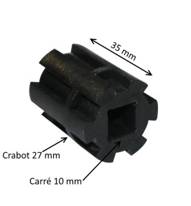 Moyeu d’entraînement crabot 27 mm – rond Ø 12,2 mm – carré 10 mm - Longueur de 35 mm