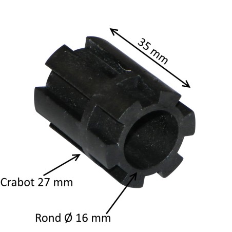 Moyeu d’entraînement crabot 27 mm – rond Ø 16,5 mm – rond 16 mm