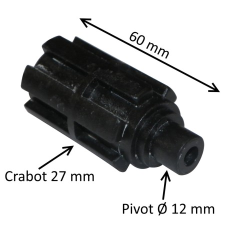 Moyeu d’entraînement crabot 27 mm – Pivot rond 12 mm