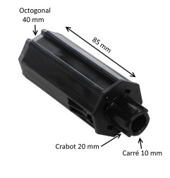 Embout octogonal 40 mm – crabot 22 mm / carré 10 mm