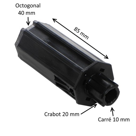 Embout octogonal 40 mm – crabot 22 mm / carré 10 mm