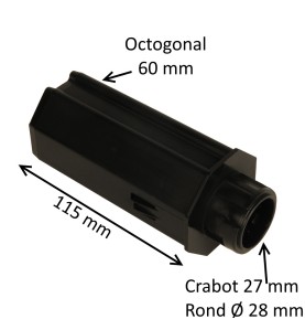 Embout octogonal 60 mm – crabot 27 mm et roulement 28 mm