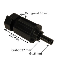 Embout octogonal 60 mm – crabot 27 mm et tige 16 mm