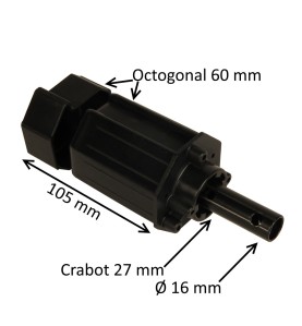 Embout octogonal 60 mm – crabot 27 mm et tige 16 mm