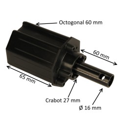 Embout octogonal 60 mm – crabot 27 mm et tige 16 mm