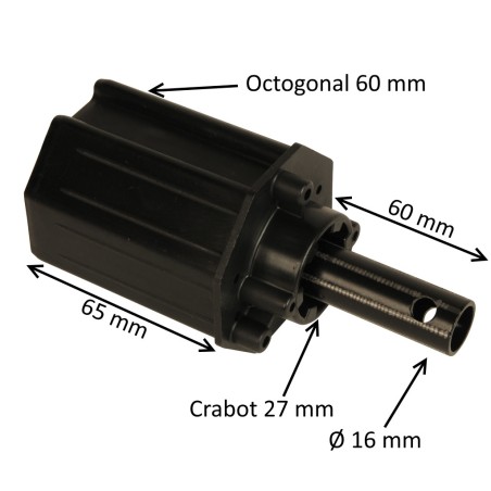 Embout octogonal 60 mm – crabot 27 mm et tige 16 mm