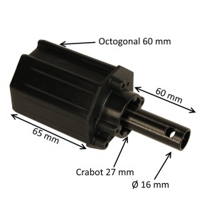 Embout octogonal 60 mm – crabot 27 mm et tige 16 mm