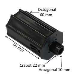 Embout octogonal 60 mm avec crabot 22 mm et hexagonal 10 mm