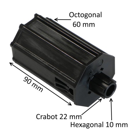 Embout octogonal 60 mm avec crabot 22 mm et hexagonal 10 mm