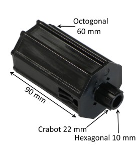 Embout octogonal 60 mm avec crabot 22 mm et hexagonal 10 mm