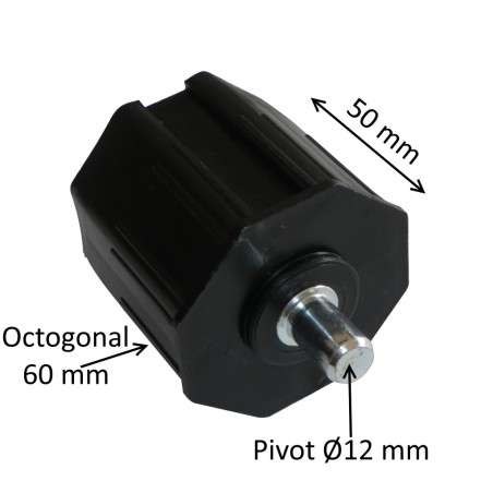 Embout octogonal 60 mm avec pivot acier 12 mm