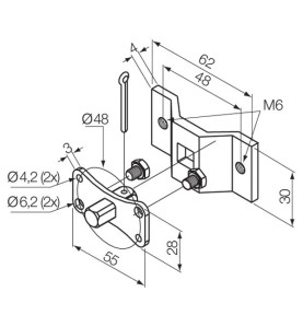 Kit patte de support et pivot carré 10 mm avec trous M6