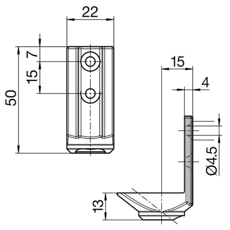 Sortie de caisson 45° pour angle de caisson E:D12 S:C6