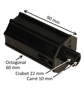 Embout octogonal 60 mm avec crabot 22 mm et carré 10 mm