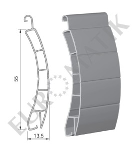 Lame PVC 55 x 13,5 mm ajourée et rainurée 2 faces - gris (1 mètre)