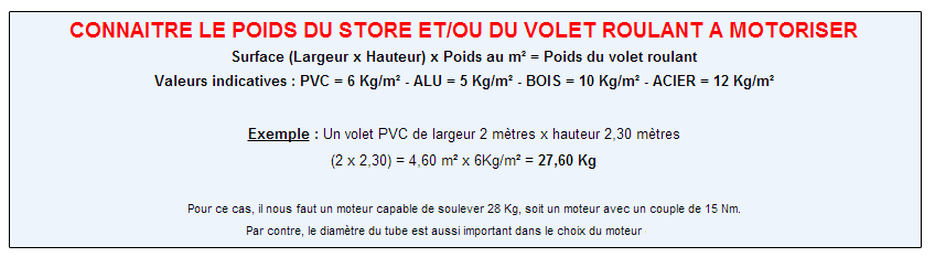 Définir quel moteur utiliser en fonction du poids d'un volet