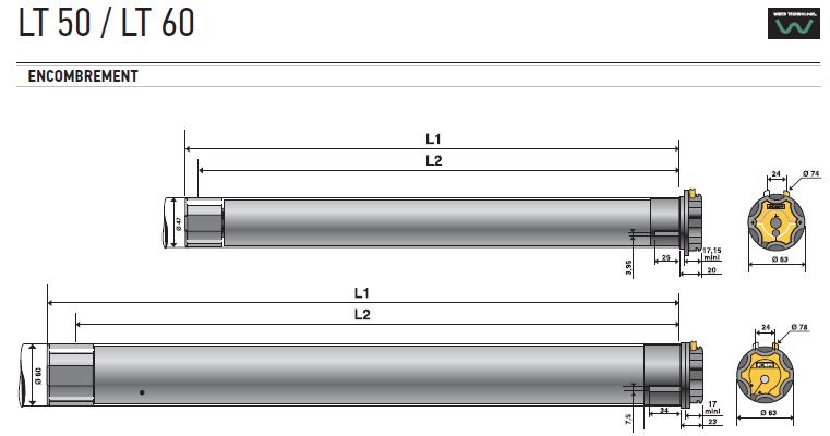 Encombrement LT50 / LT 60