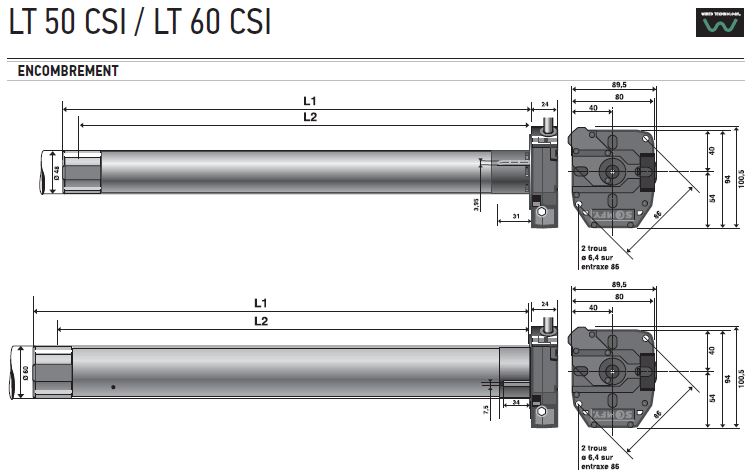 Encombrement LT50 CSI / LT 60 CSI