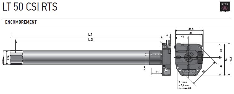 Encombrement LT50 CSI RTS