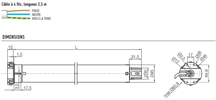 Nice ERA FIT M - Dimensions moteur